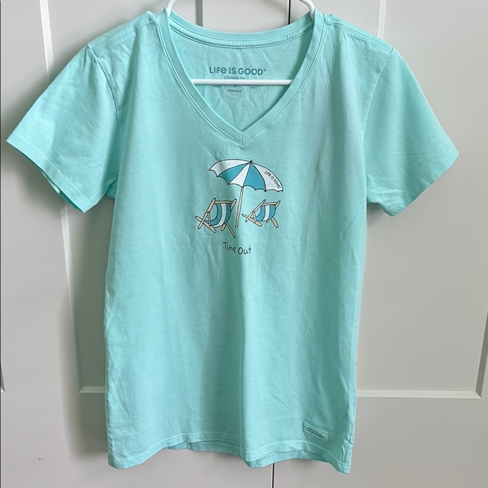 Life is Good Aqua T-Shirt with Beach Chairs